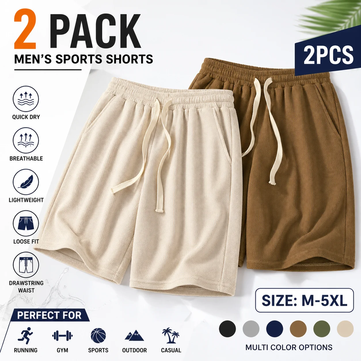 2 Pcs Men's Quick Dry Running Shorts Breathable Loose Fit Drawstring Sports Shorts for Men Gym Fitness Training Outdoor Casual