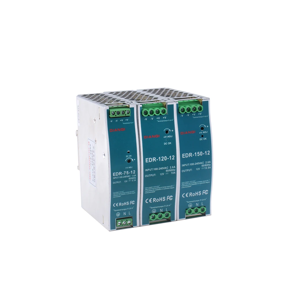 DIANQI EDR-75 120 150 12V 24V 48V EDR-75 120 150 12 24 48 V Fuente de alimentación conmutada de salida única
