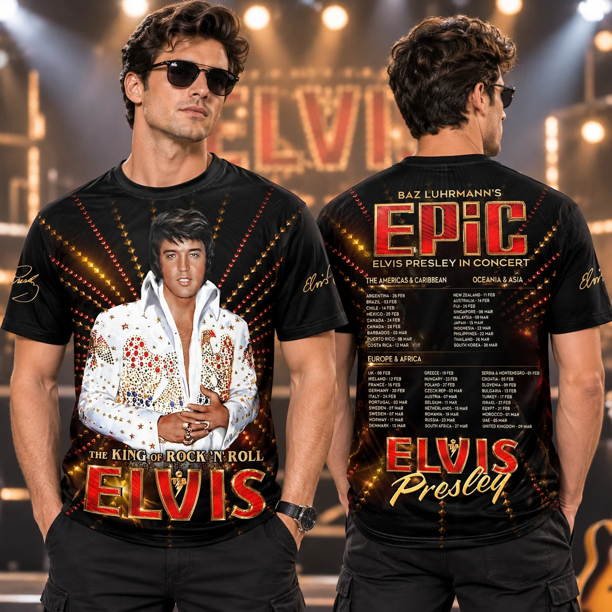 26 New Elvis Presley European and American Retro Rock Superstar Singer Commemorative Jersey 3D Quick Drying Sports Men's T-shirt