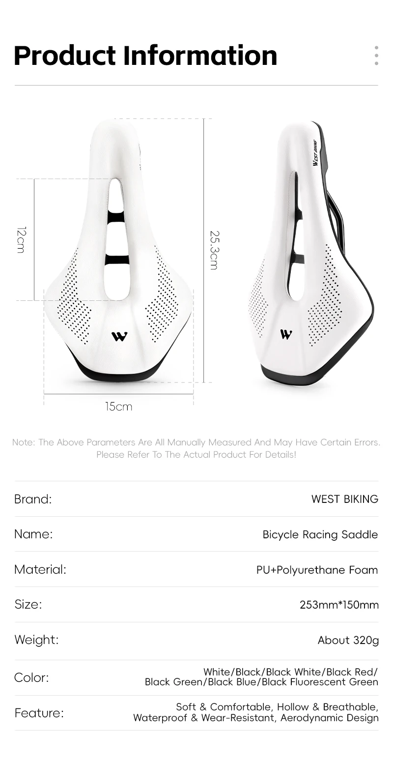 WEST BIKING Rennradsattel, kurze Nase, hohl, belüftet, bequem, PU-Leder, hochelastischer Schaumstoff, Rennradsitz, 253 x 150 mm – Detail 3