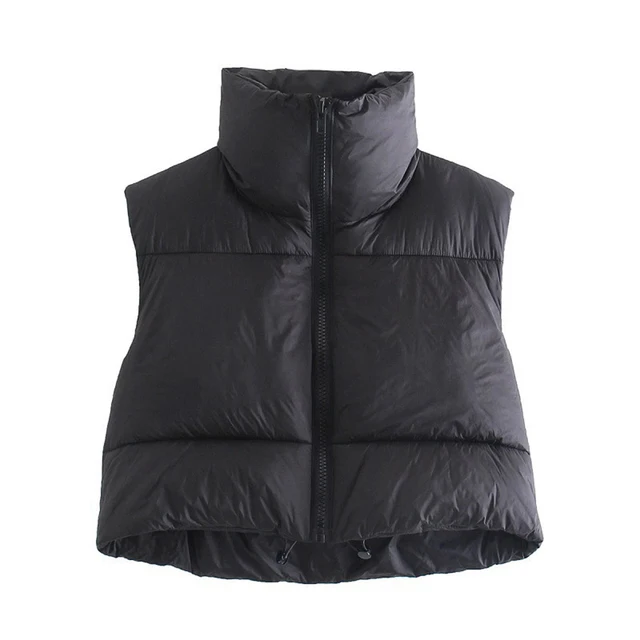 NONE Herbst und Winter Damen kurze Baumwolle Daunenweste kurze Stehkragen warme ärmellose Steppweste Outdoor-Reisejacke Tops 4