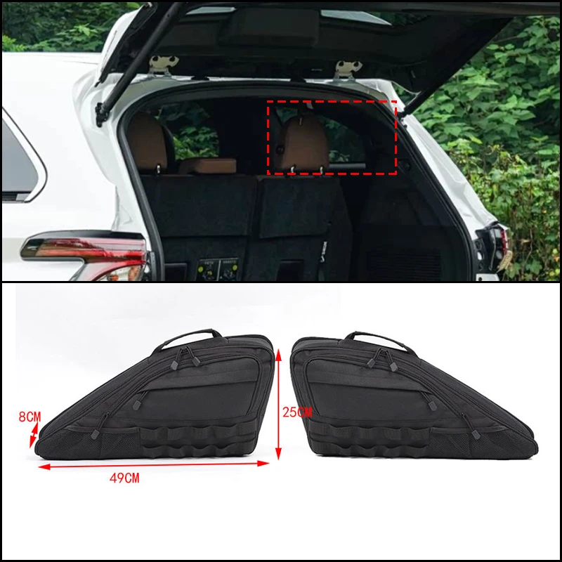 

For Toyota Sienna 2021-2025 Cargo Area Side Window Storage Bag Trunk Organizer Oxford Fabric 2Pcs Black Suction Cup Installation