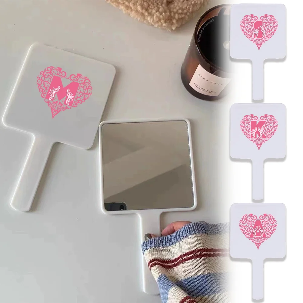 

1pc Square Handheld Vanity Mirror Portable Lightweight Perfect For On-The-Go Makeup Touch-Up Initial Name 26 Letters Pattern