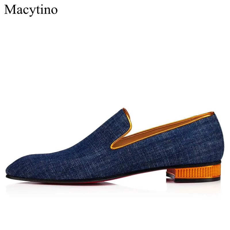 Denim Design Men\'s Shoes Round Toe Chunky Heel Low Heel Shoes Spring Autumn Fashion Casual Shoes