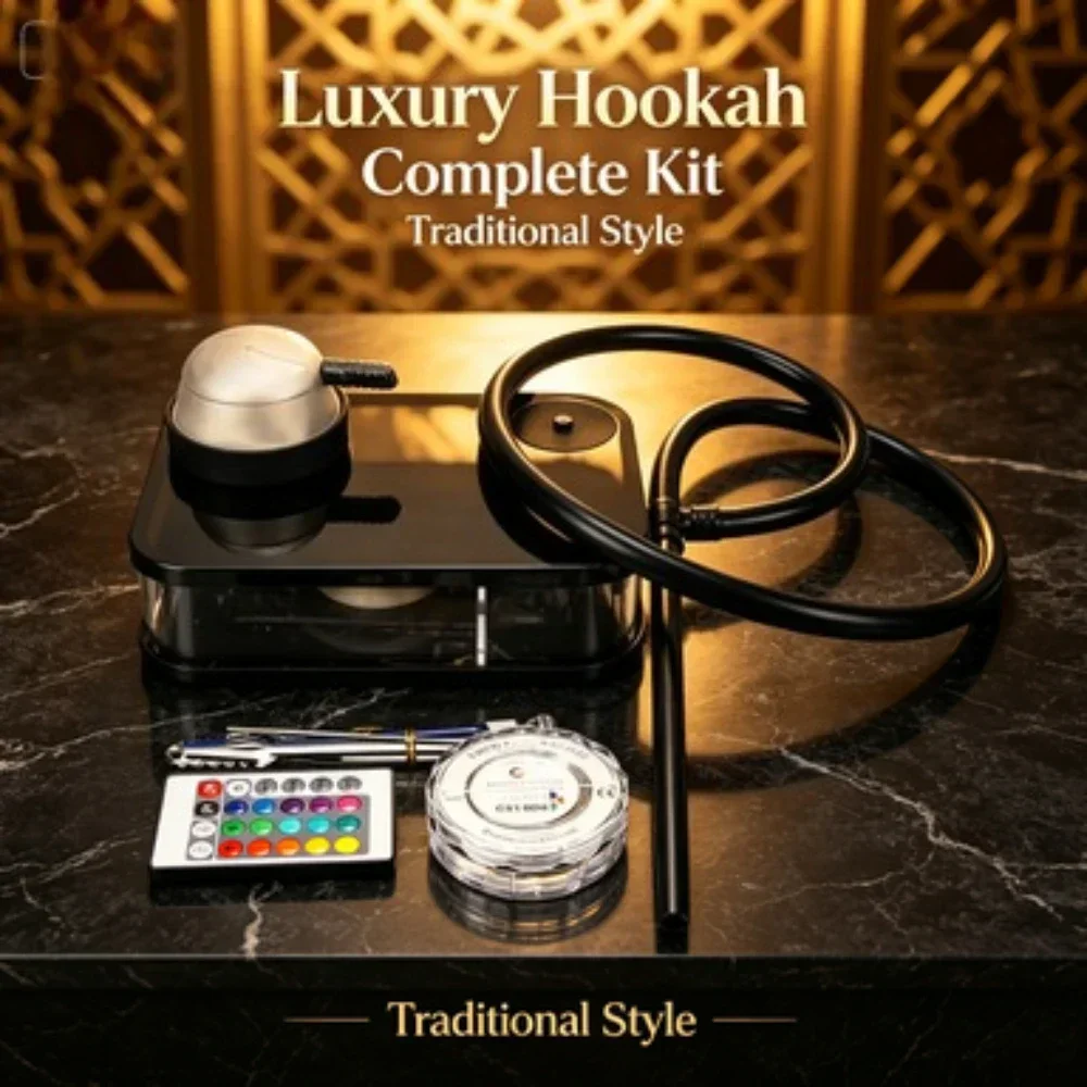 -SOT Square Acrylic Cube Hookah Complete Set1Hose LED Light Remote Control Shisha Narguile Chicha Full Kit For Home Party Use