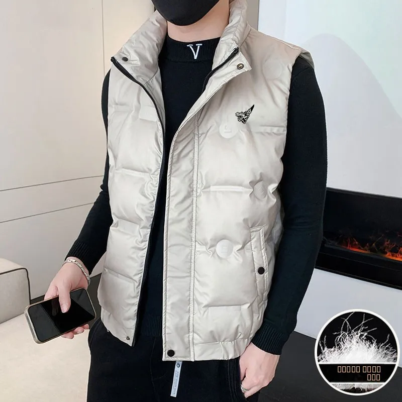

Men's White Du down Vest Autumn Winter Outerwear Warmth Thermal ell Jaet Quilted Zipper Closure Long Sle Vest Coat