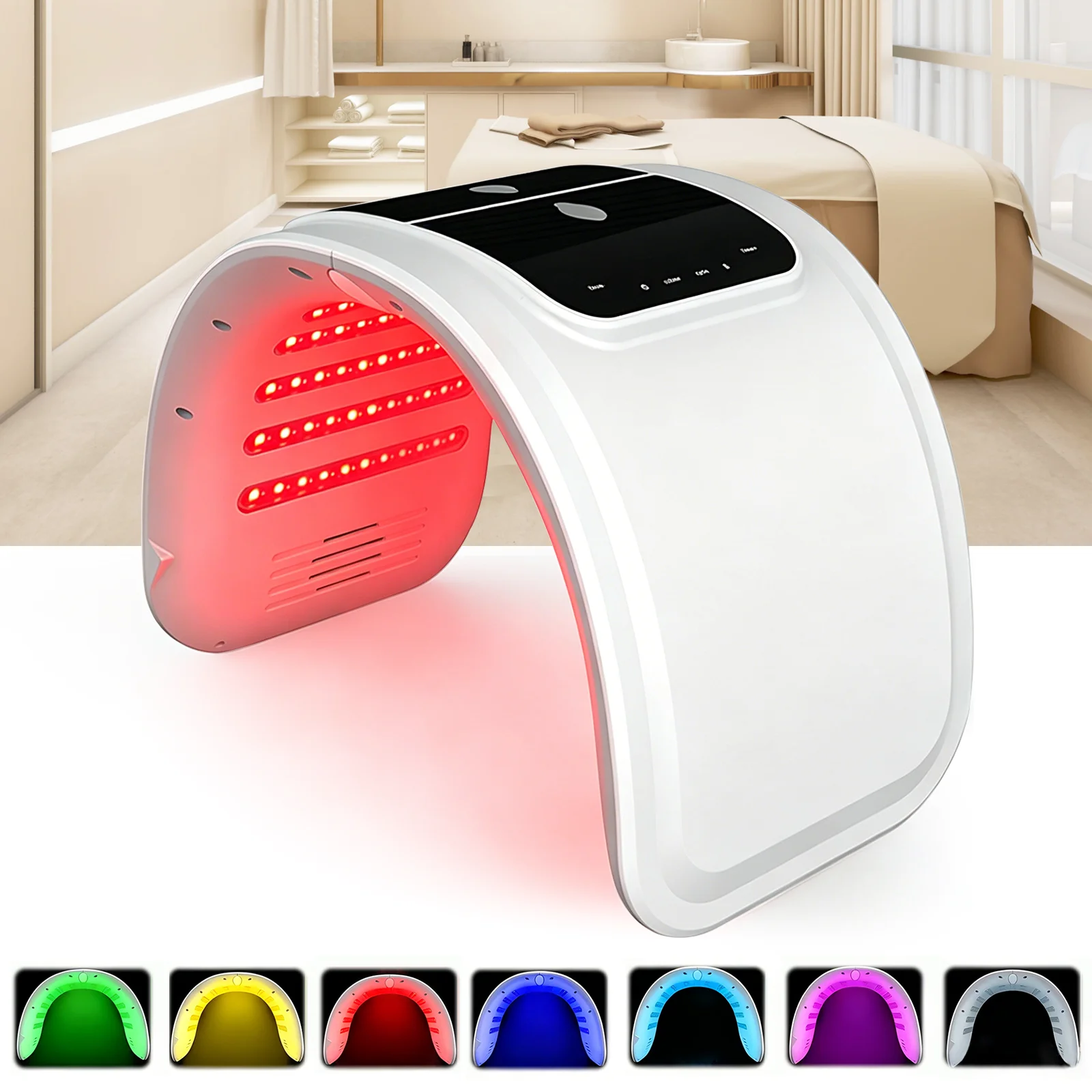 7-Farben-LED-Photonen-Gesichtsmaske, Einstellbares Licht, Faltbares Therapiegerät für Gesicht & Körper, Hautverjüngung & Aknebehandlung für Zuhause/Salon