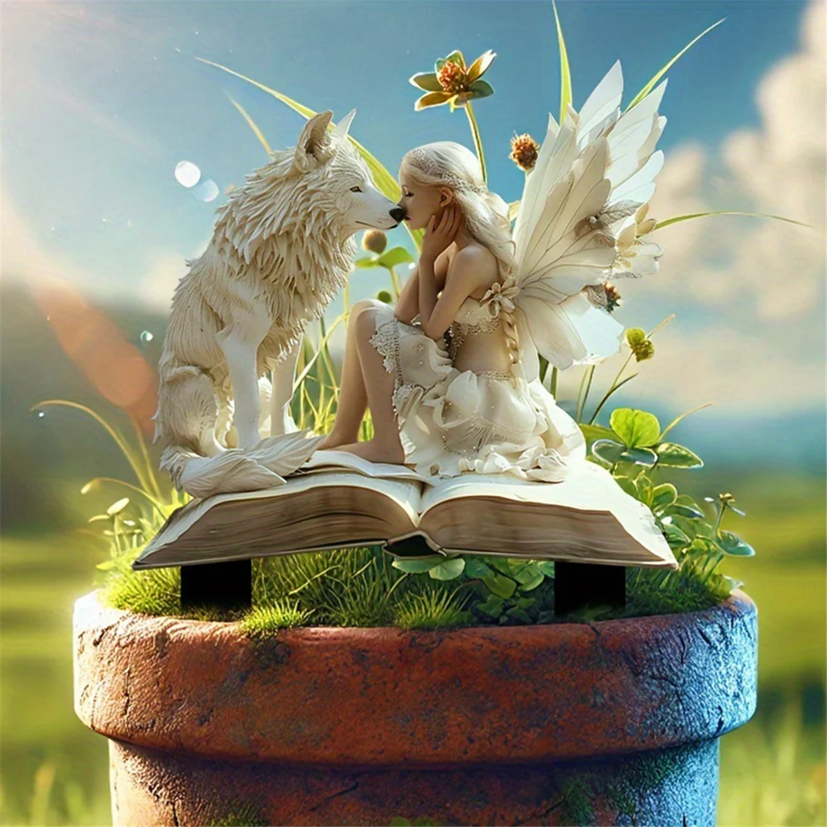 A71P مهيب الذئب والجنية، إدراج وعاء زهور الجنية الأكريليك، مناسب للنباتات بوعاء وتزيين حديقة الحديقة