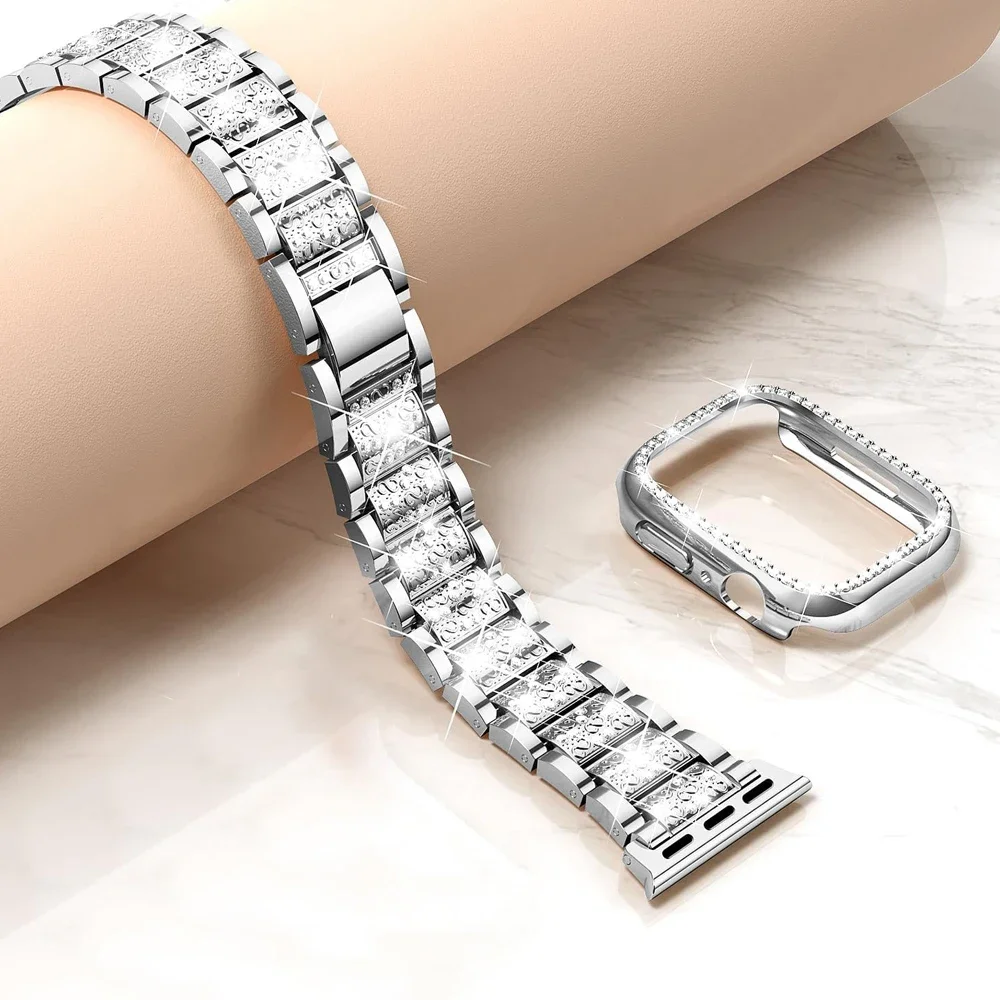 Bling strap+case for apple watch 40mm 44mm 42mm 46mm band protector case iwatch 41mm 45mm 10 9 8 7 se 6 5 4 ultra 2 49mm strap