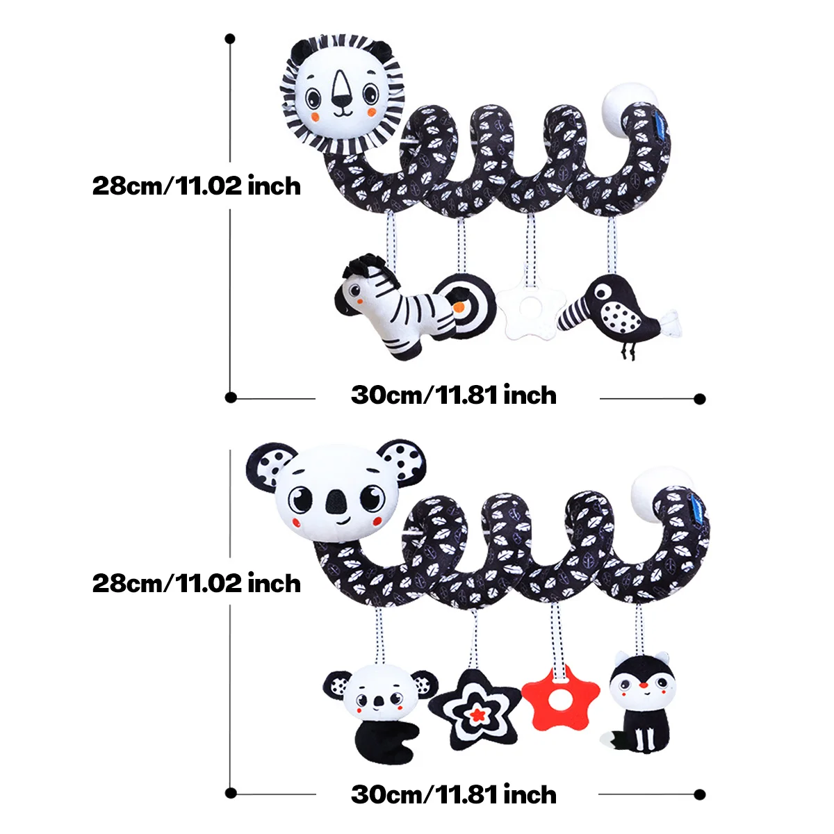 Baby pluche spiraal hangend speelgoed voor kinderwagen wieg autostoel, hangend rammelaar speelgoed voor wieg mobiel, hoog contrast speelgoed voor pasgeborenen
