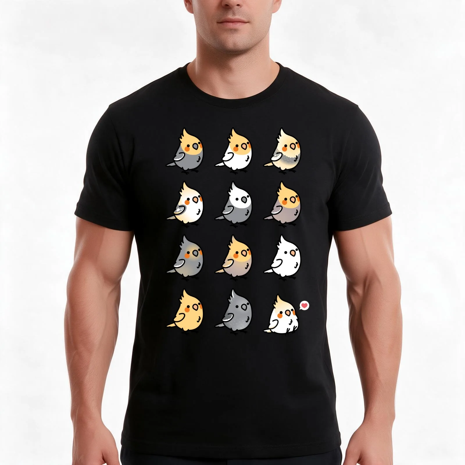 Chubby Cockatiel Collection T-Shirt, Summer Casual Cotton Tee, Oversized Streetwear Tops, Vintage Graphic Print, 100% Cotton