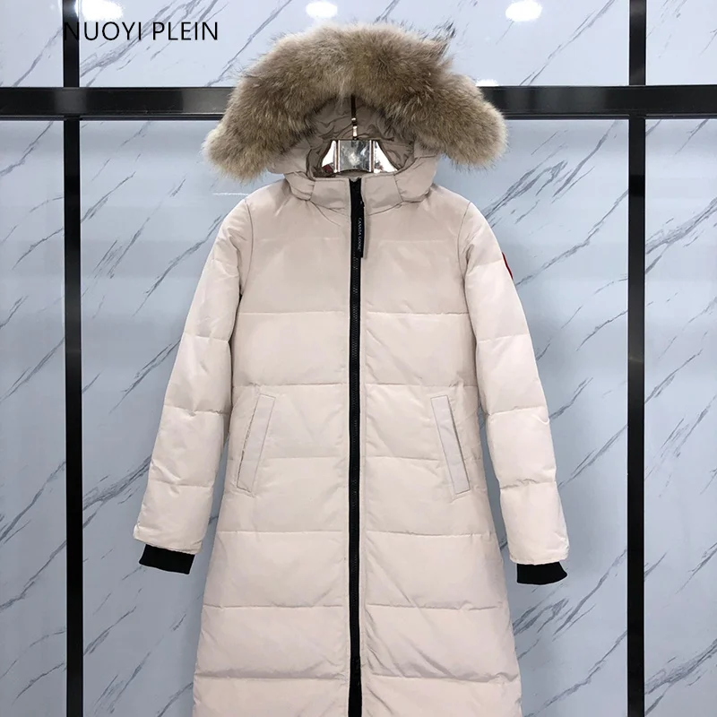 Chaqueta de plumón canadiense de invierno para mujer abrigo largo Parka Expedition chaqueta impermeable de plumas de ganso blanco auténtica piel de