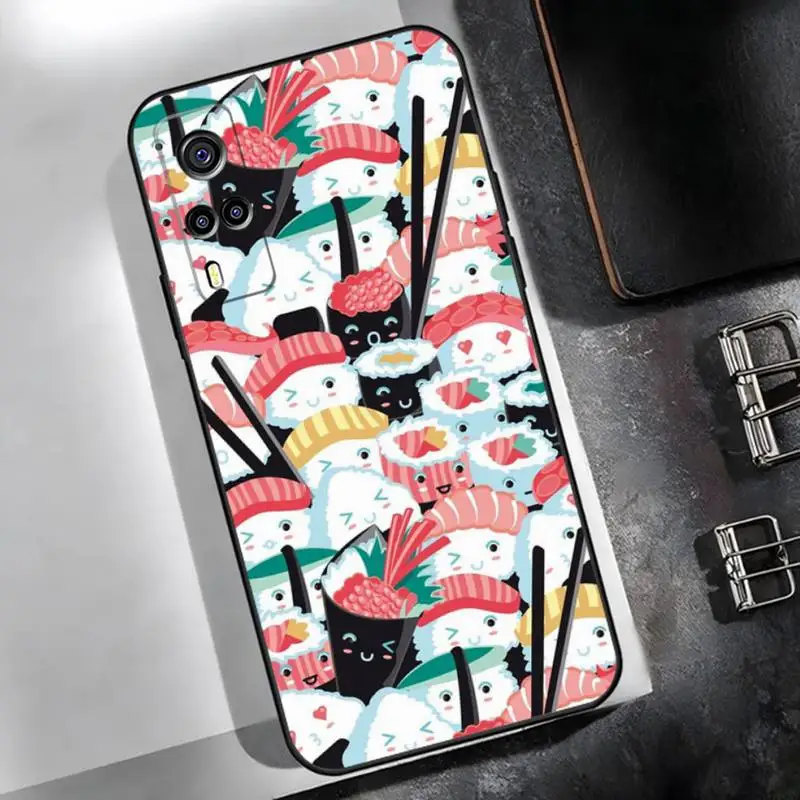 Kawaii Sushi Crowd Phone Case For Vivo Y95 Y74 Y76 Y73 Y75 Y31 Y21 V17 V19 V15 Pro X60 Nex Black Soft Silicone Cover