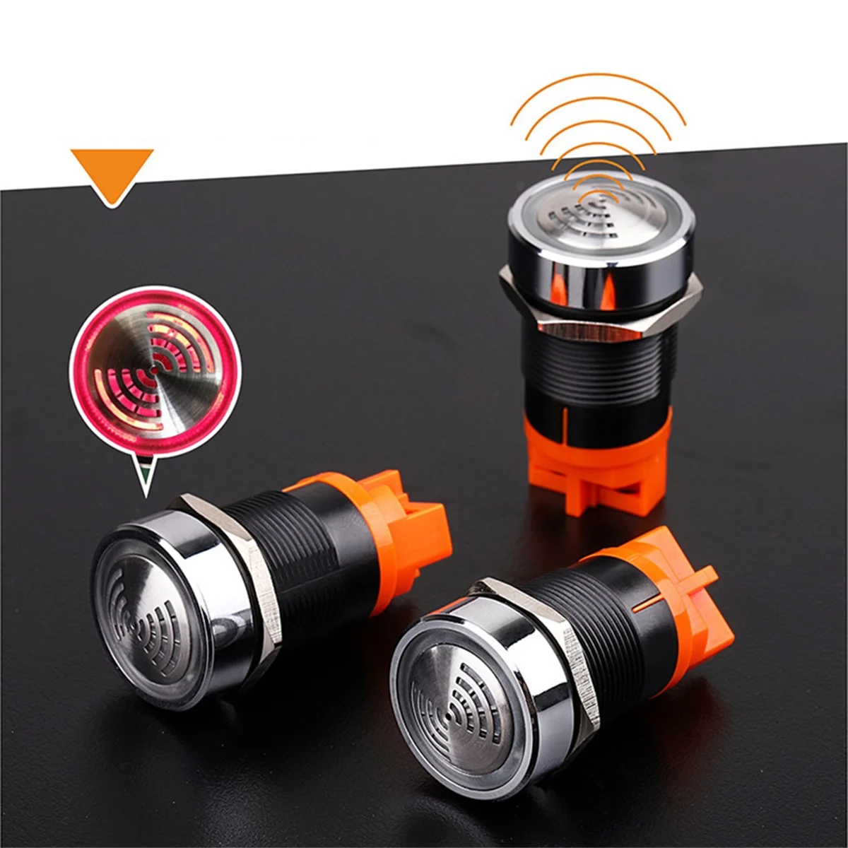 

A002 22mm Red Flashing High Decibel Waterproof IP65 Buzzer Brass Chrome Plating LED Buzzer Intermittent Flash DC24V