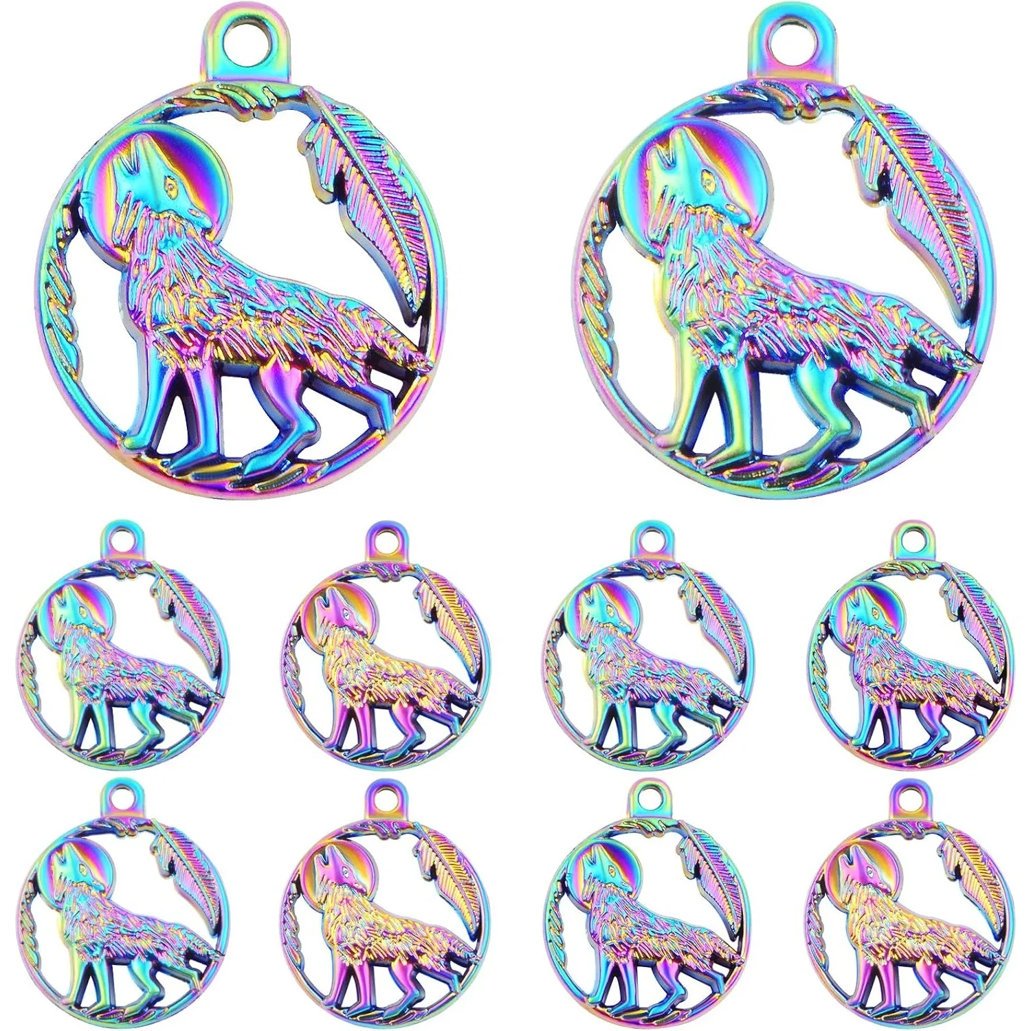 

10 Pieces Rainbow Color Wolf Shape Charms Alloy Hollow Animal Wolf Dangle Pendants for DIY Necklace Bracelet Jewelry Making