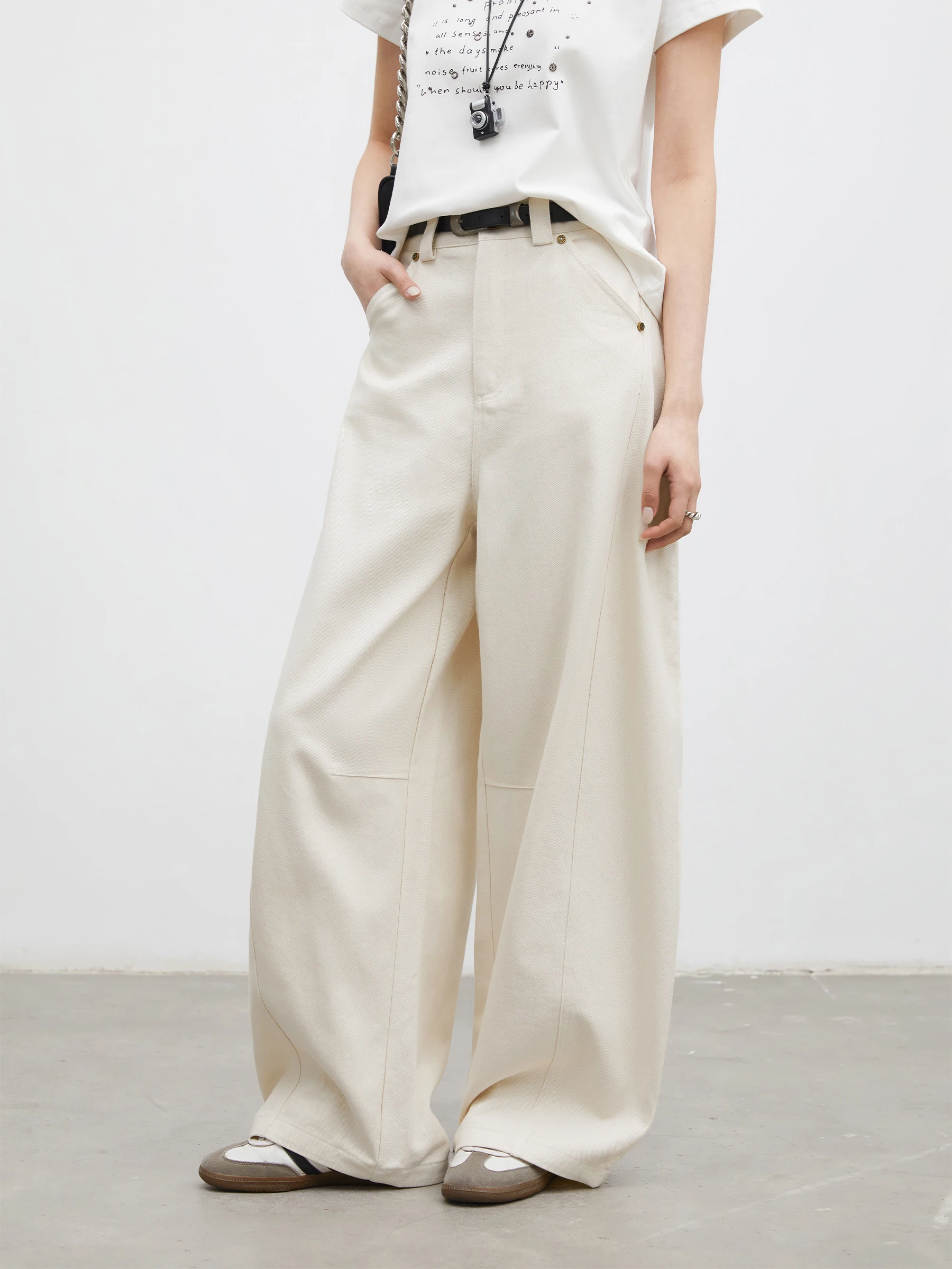 

High Waist Wide Leg Pants Casual Washed Vintage Cotton Floor Length Trousers Knife Shape Chicven Women's Casual Pants