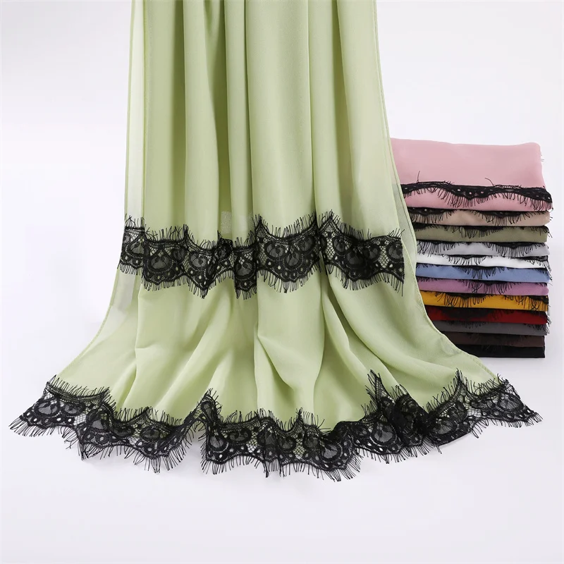 Plain Classic Lace Floral Bubble Chiffon Instant Hijab Shawl Lady High Quality Wrap Beach Cover up Bufandas Ramadan Muslim Sjaal