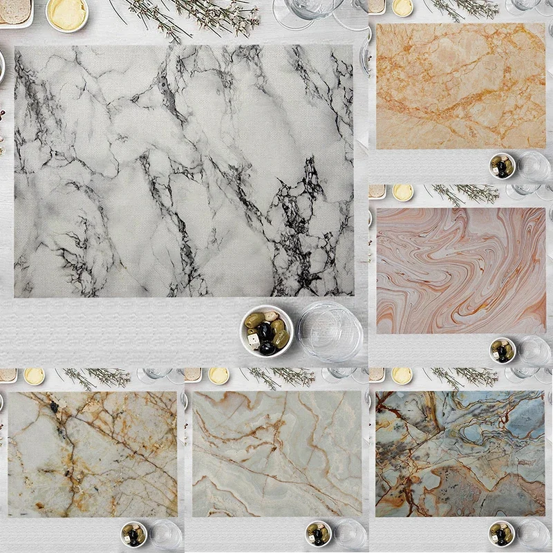 32x45cm Marble Kitchen Placemat Multicolor Rock Texture Linen Dining Table Mat Bowl Coaster Pad Home Banquets Decoration