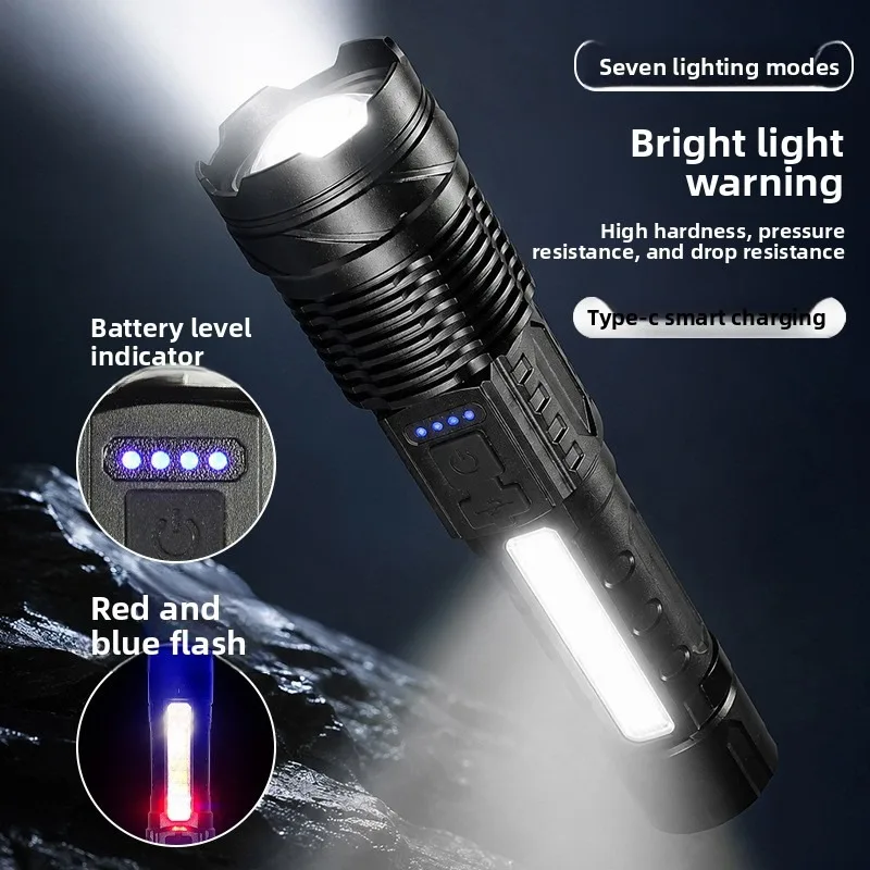 White Laser Flashlight Handheld Rechargeable Super Bright Strong Light Zoom Outdoor Long Distance Portable Torch LED Camping