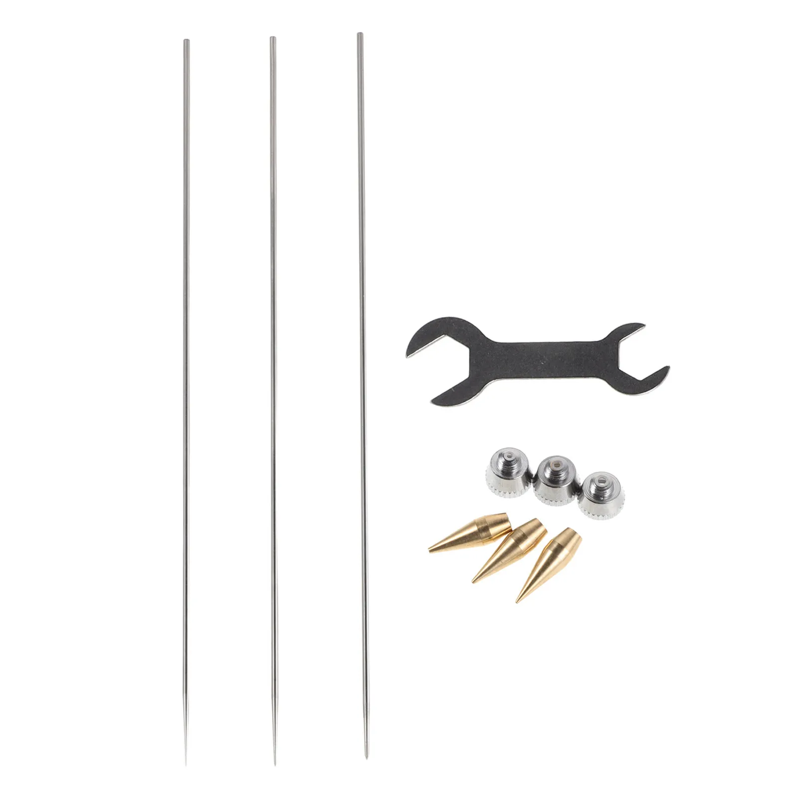 初心者向けエアブラシアクセサリーキットには、ノズル、ニードル、キャップ、クリーニングブラシ、潤滑油、交換部品、スプレーガンが含まれています。