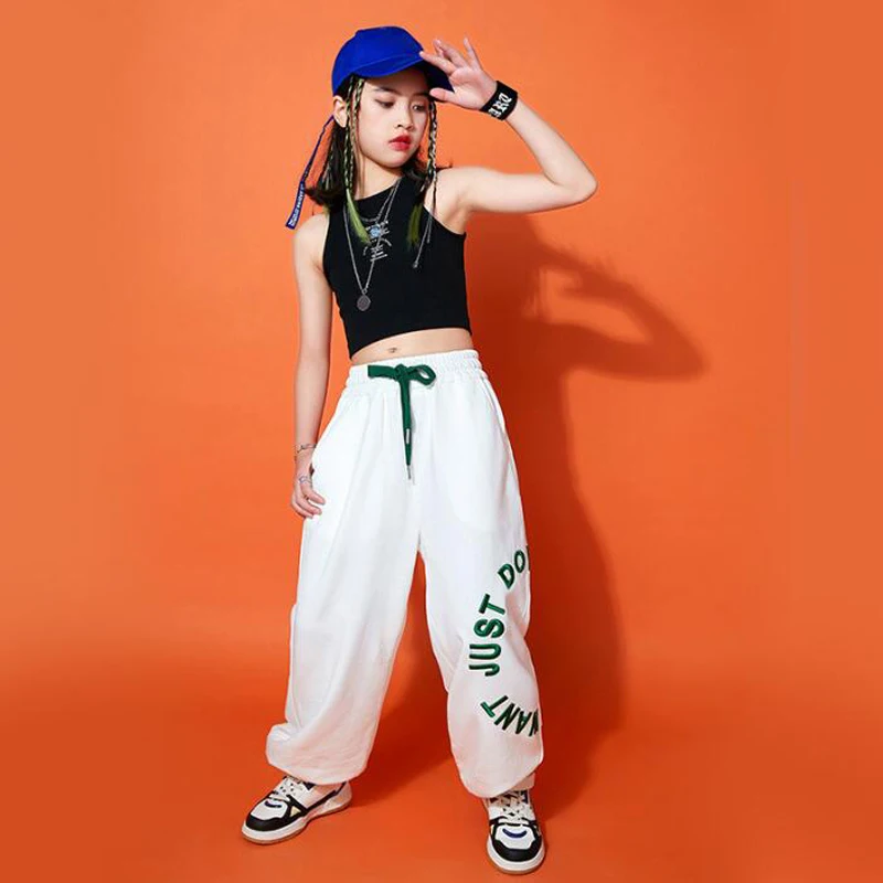 Kids Kpop Outfits Hip Hop Clothing Crop Tank Vest Casual Streetwear Sweat Pants For Girl Jazz Dance Wear Costume Show Clothes