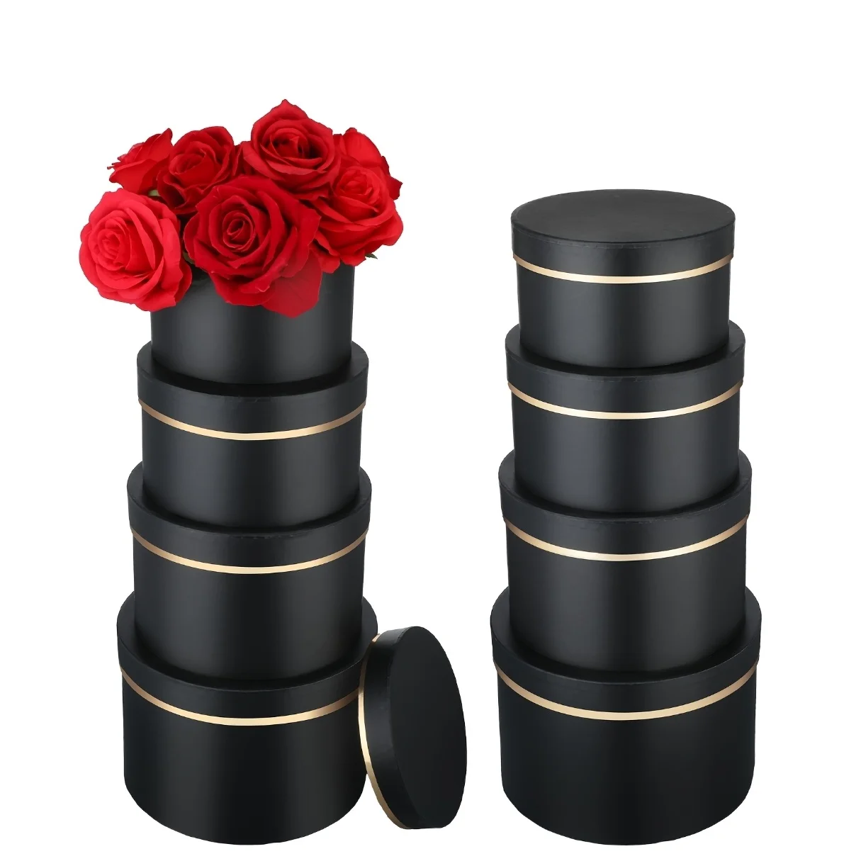 Gift for Her/Him 8 Pack Round Nesting Gift Boxes Black Gift Boxes Box Packs with Lids for Presents Assorted Sizes Gift Wrap Boxe