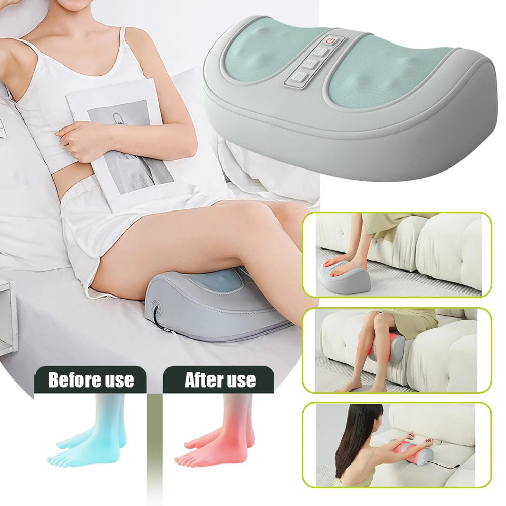 

Массажер для ног шиацу, электрический массажер для тела с подогревом, тепловая терапия для глубокого разминания, 3-роликовый режим, способствует кровообращению взимку