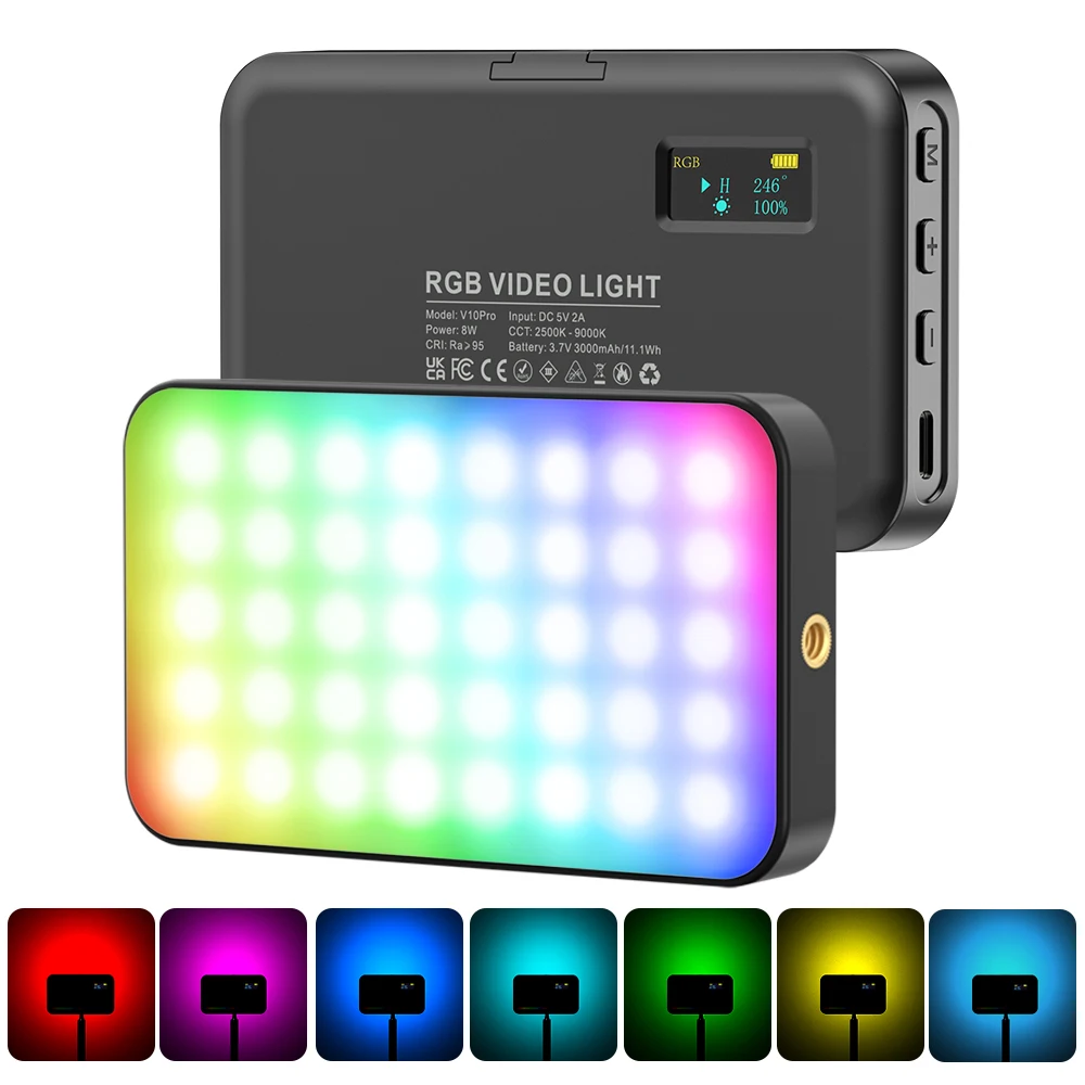

LUXCEO V10 PRO светодиодный светильник для видеосъемки RGB, панель освещения камеры CRI95 + с регулируемой яркостью и холодным башмаком для селфи в прямом эфире