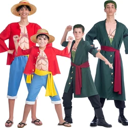 Anime Boy Muscle Roronoa Zoro Men Cosplay Kids Luffy Adult Fancy Dress Up Family Halloween Costume