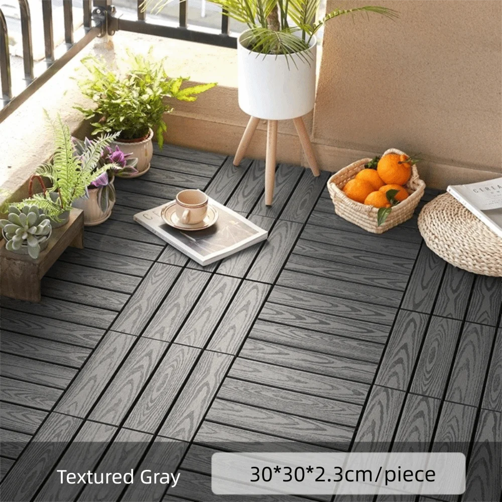 

New Waterproof Outdoor Floor Hardwood Self-Paving Wooden WPC Floor Interlock DIY Installation Patio Deck Tiles Garden
