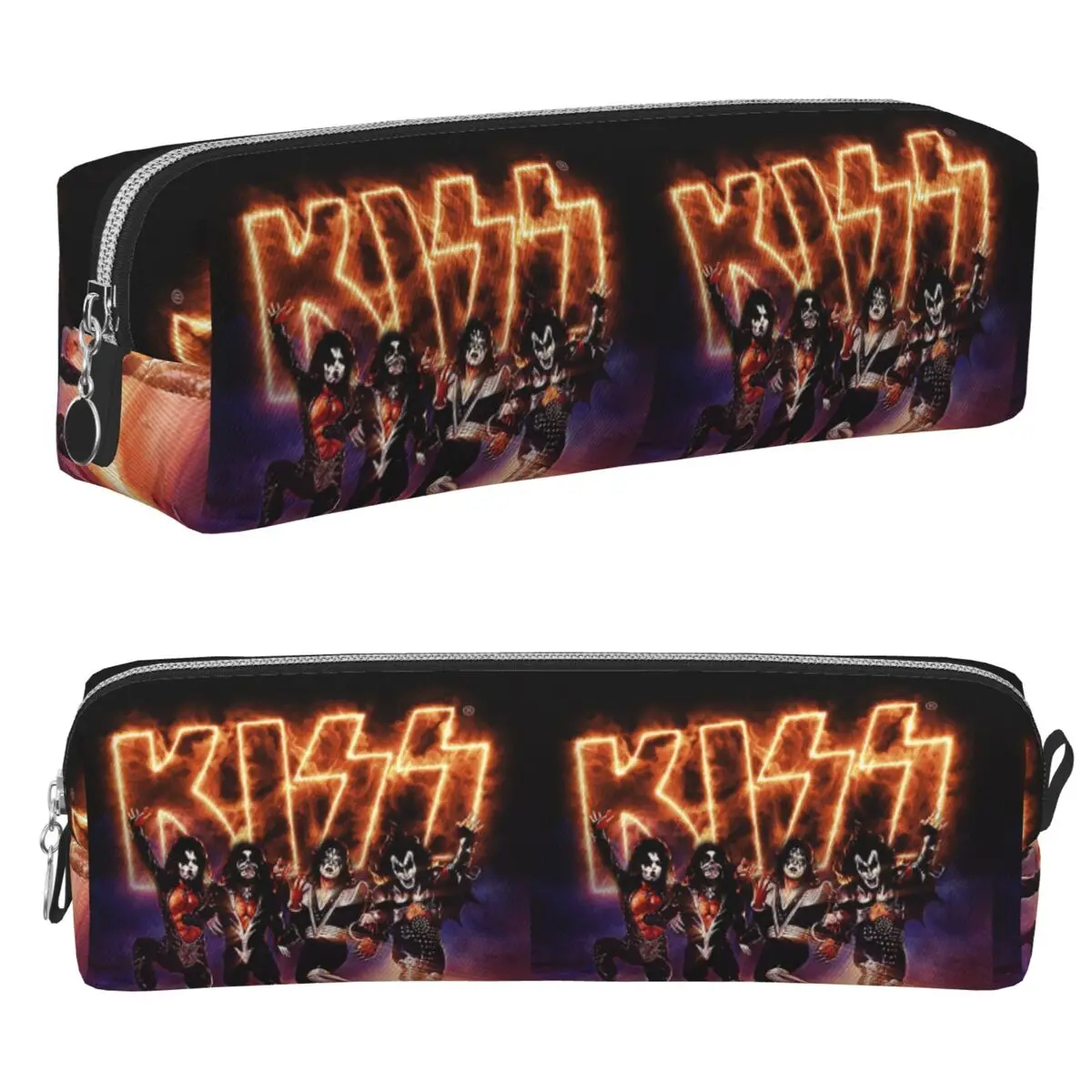 KISS The Band - Destroyer Fire Log Pencil Cases Large Capacity Pen Bags Pen Box Students Stationery Pencil Pouch Cosmetic bag