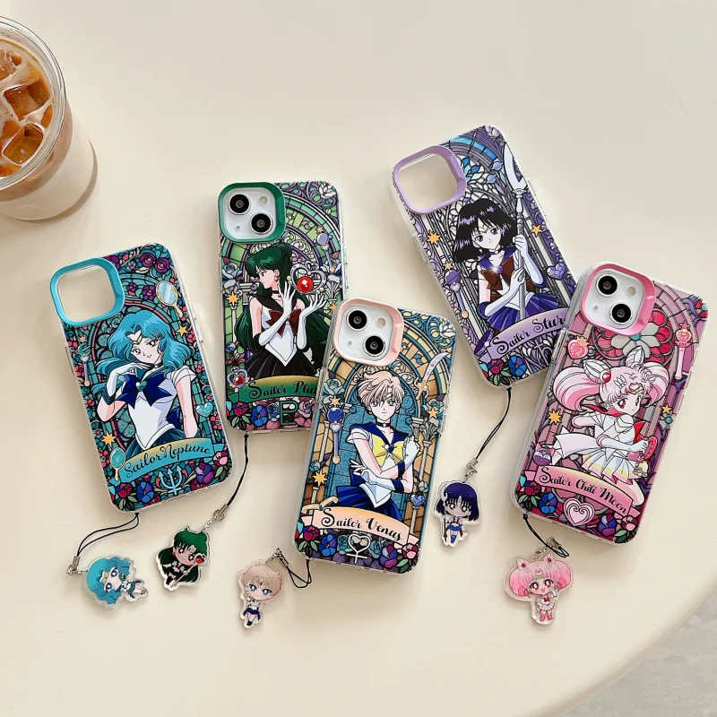 Anime Gradient Laser Sailor Moon Phone Case for Samsung Galaxy S26 Ultra S25 S24 S23 S22 Kaiou Michiru Tsukino Anti-Fall Cover