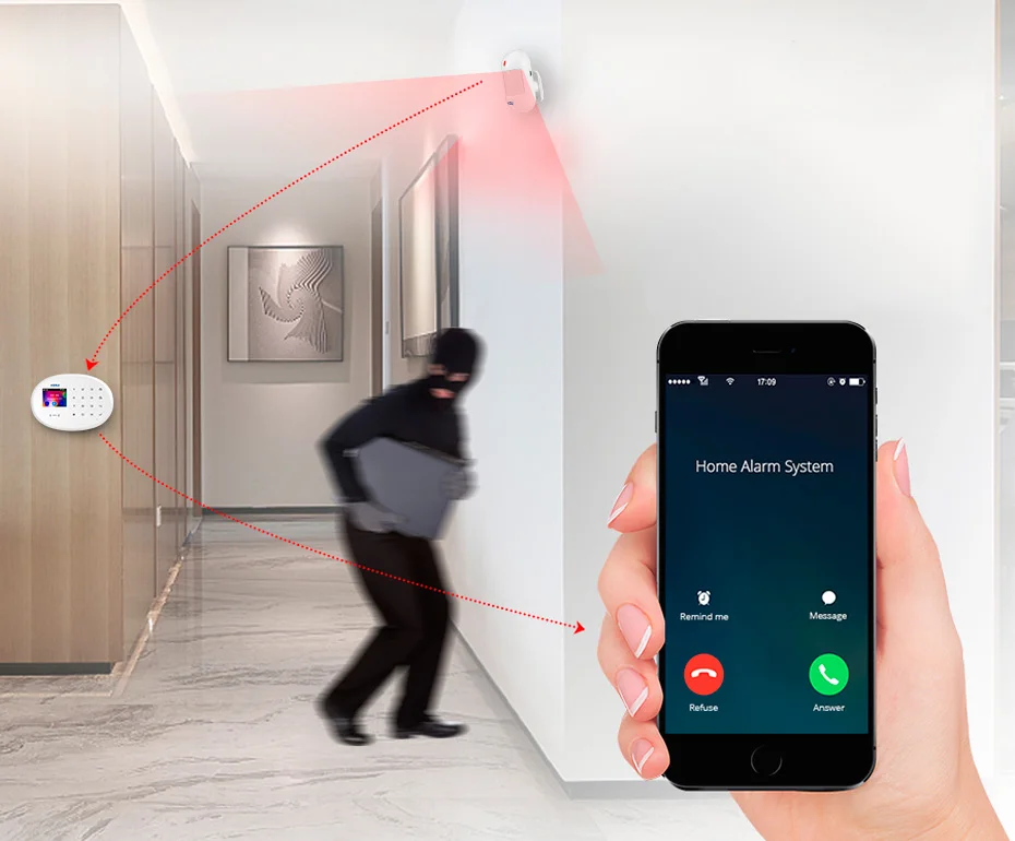 KERUI W202 sistema de alarma GSM inalámbrico sistema de seguridad para el hogar Kit compatible con aplicación remota Control con Detector de