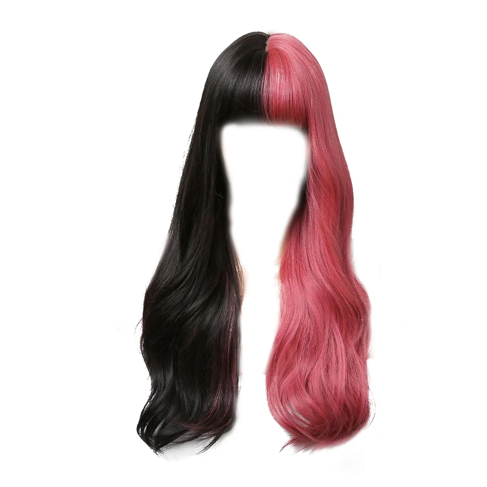 Parrucche ondulate mezzo rosa mezzo nero spaccate capelli ricci lunghi comodi per Cosplay