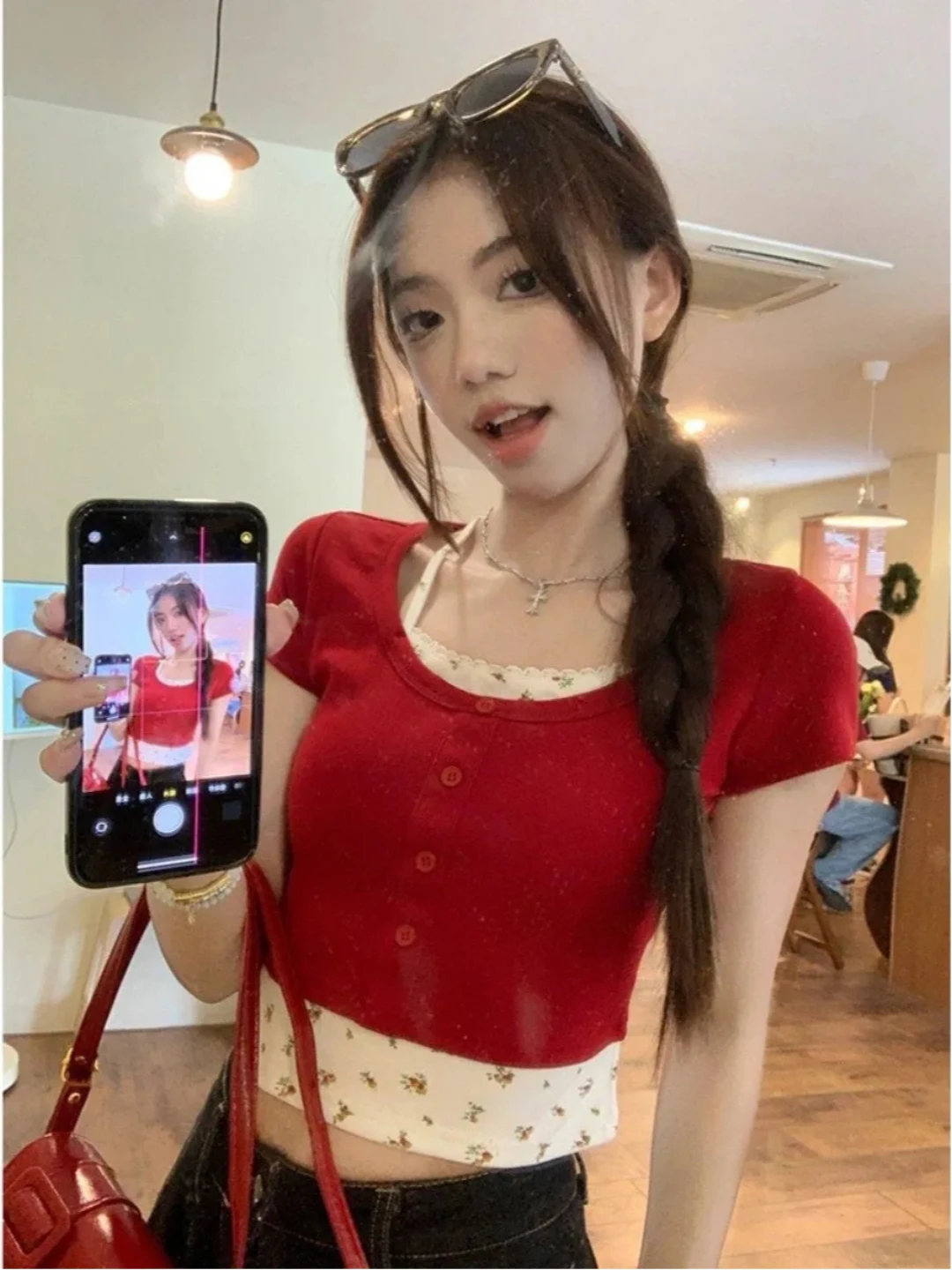 

plus Size Floral Print ort Sve T-irt Women's Summer Slim Fit ort Length Belly Baring Top Korean Sle Commute Faion