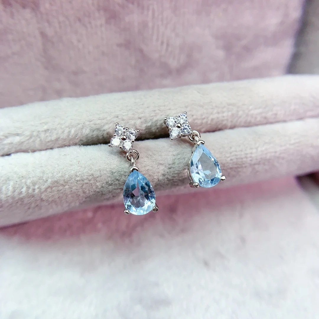 Natural Topaz Earrings 5*7mm S925 Pure Silver Fashion Jewelry Lustrous Gem Luxury Occasion Accessories
