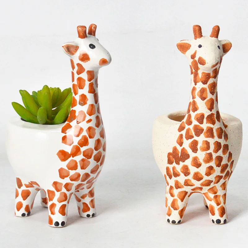 

Ceramics Cartoon Animal Flower Pot Vase Plant Succulents Balcony Decorations Giraffe Bonsai Planter Pots Garden Flowerpot Decor