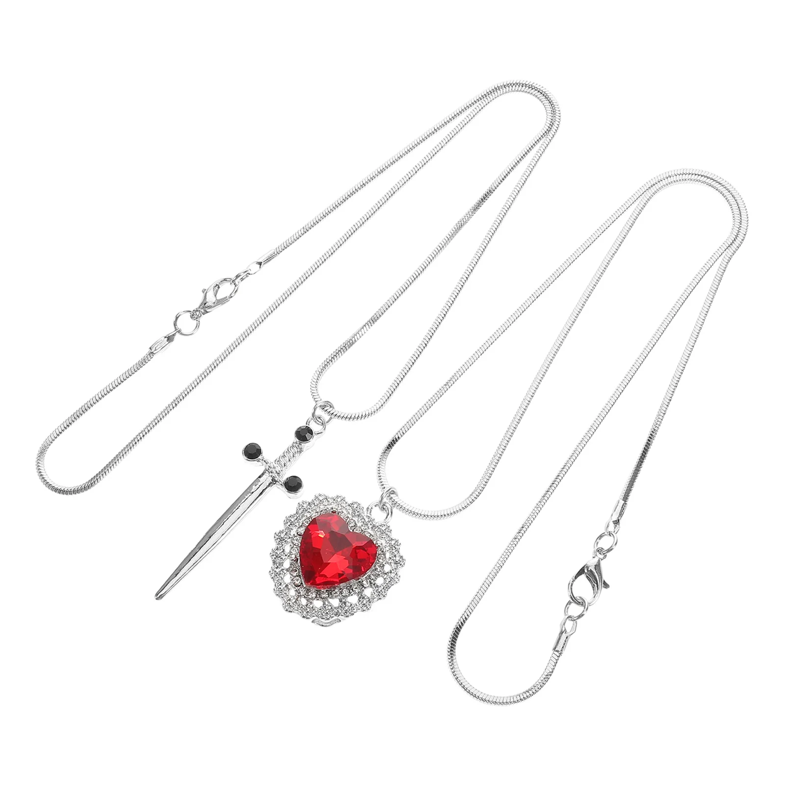 

2Pcs Heart Sword Necklace Set Red Pendant Romantic Jewelry for Couples Valentine's Day Lover Gift Decorative Necklace Jewelry