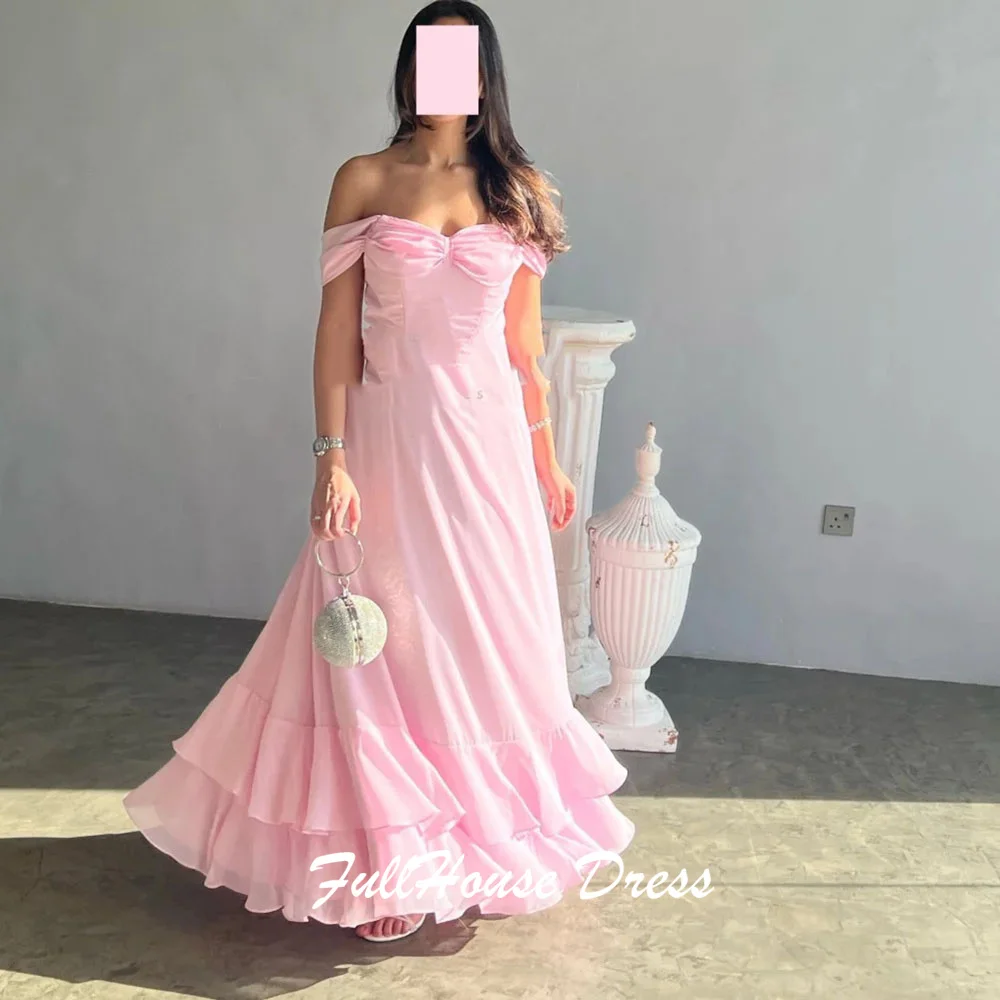 

Custom Made Simple Off Shoulder Flowing A-line Formal Evening Dress Backless Sweetheart Collar Long Party Dress for Women