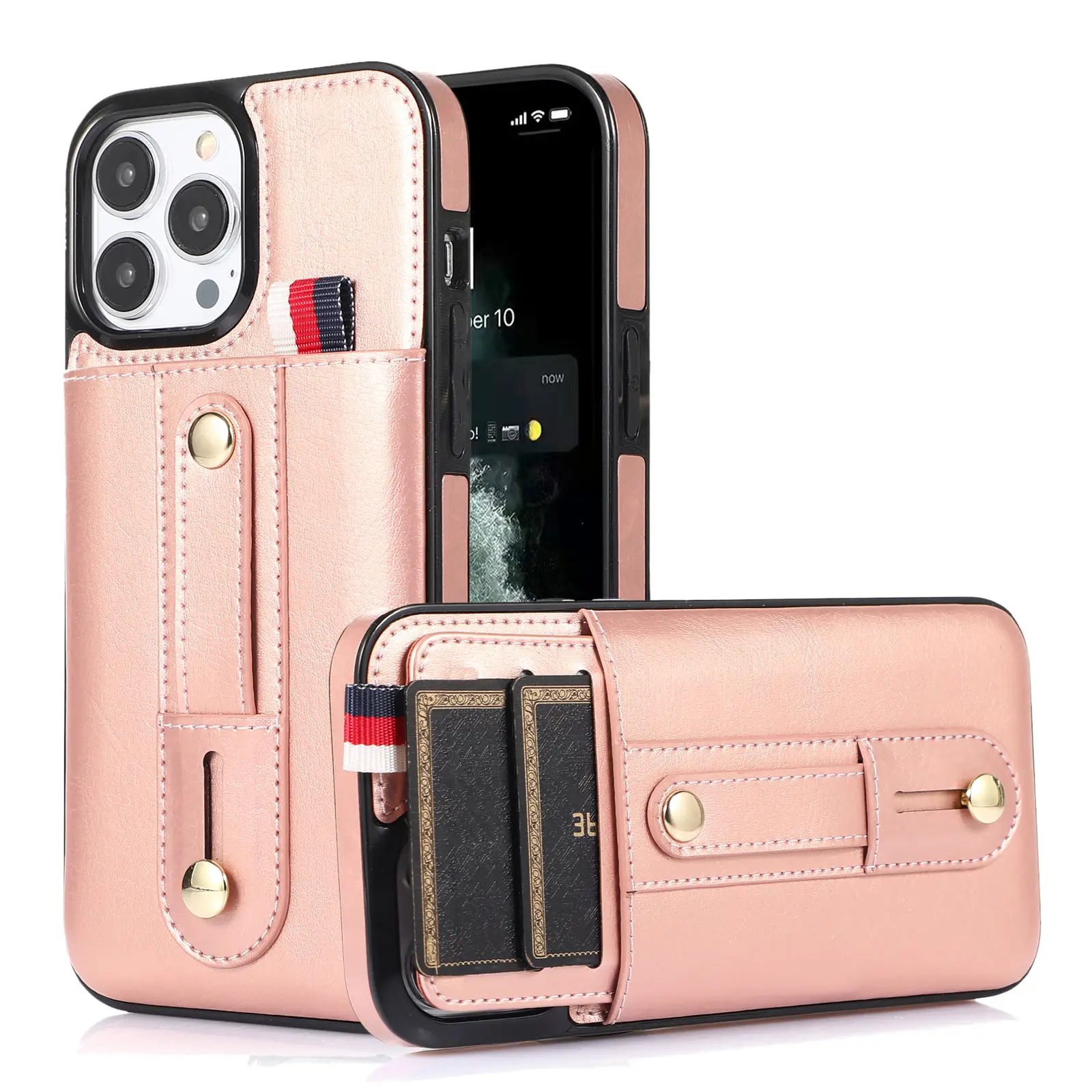 

Business Demeanor Leather Case for iPhone 14 Pro Max 13 12 Mini Pro with Card Slots and Loop Strap Drop Protection Cover