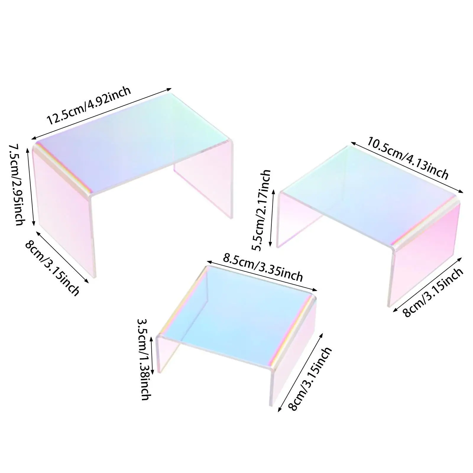 Riser Display Stands Acrylic Showcase Three Piece U Design for Cupcakes Collectibles Cosmetics Retail