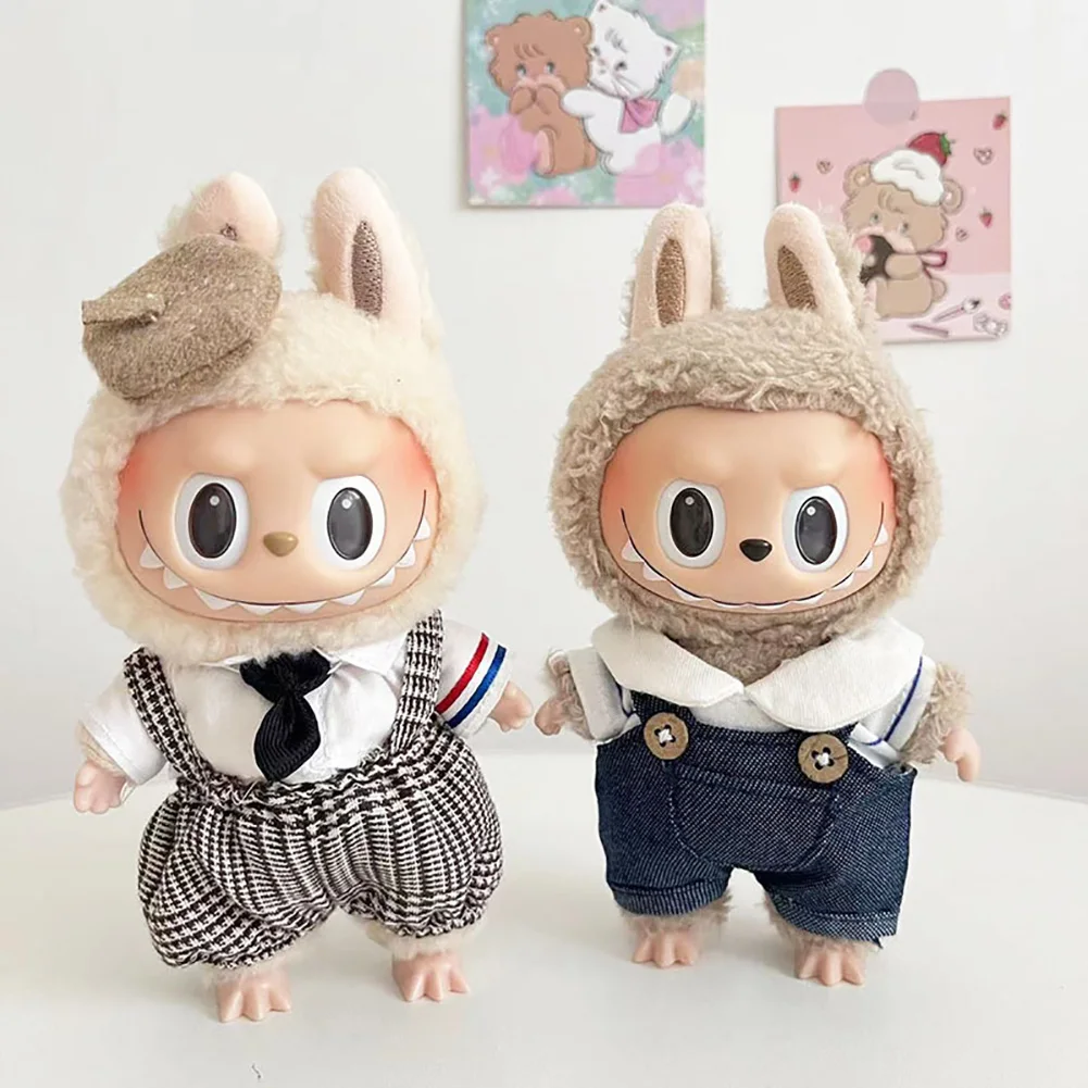 Casual Plaid Bib Pants Set  Can Free Matching Variety Dolls Accessories Cute Decoration For 17cm Labubu Doll