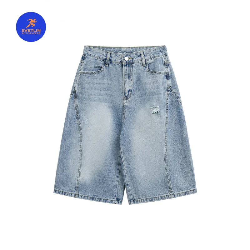 MAQVOB Luxury Quality EU US Size Jean Shorts Street Wear Brand Washed Ripped Denim Loose Shorts For Men Women