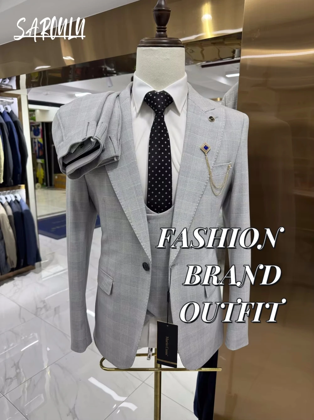 

Handsome Peak Lapel Man Suit 3-pieces Tuxedo Fashionable Groom Wear Decent Hot Sale Dancing Set Formal Banquet Office Business