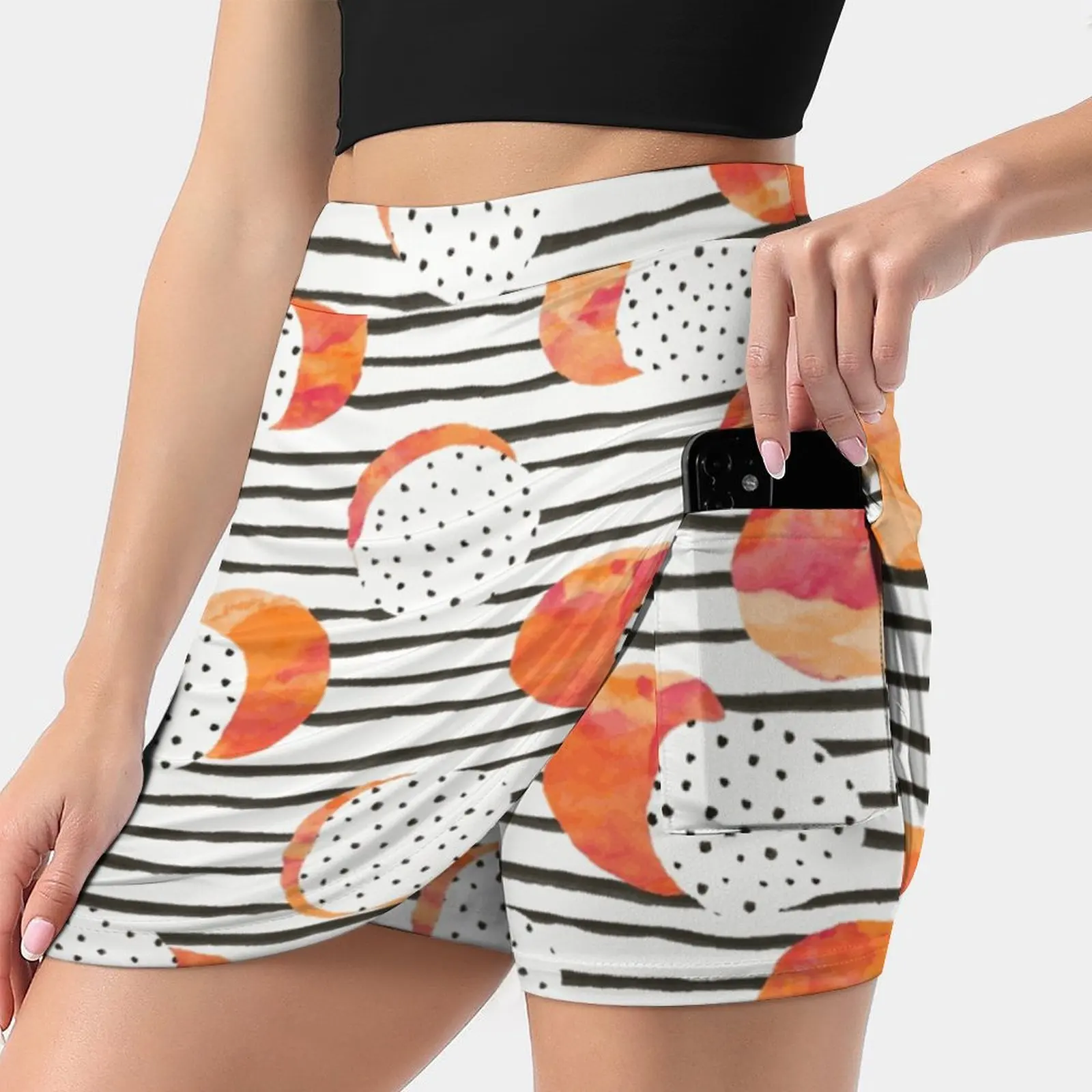 Fruity Orange New Women Skirts Double-Layer Printed Short Dress Mini Sport Skirt Orange Watercolor Watercolour Pattern Patterns