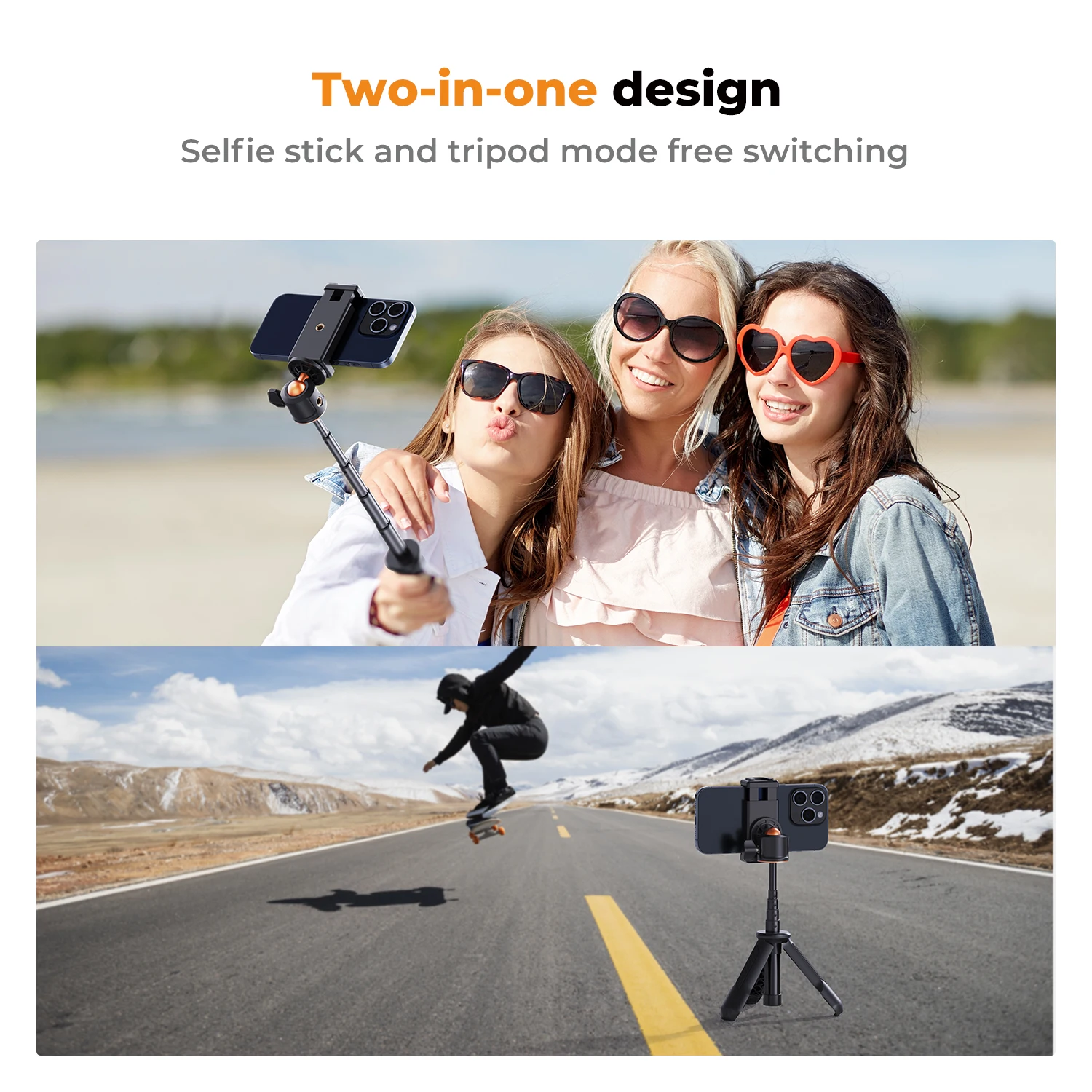 K&F Concept Selfie Stick Tripod 360 Degree Rotation Mini Phone Stand with Ball Head and Cold Shoe Mount for Smartphone Black - Image 4