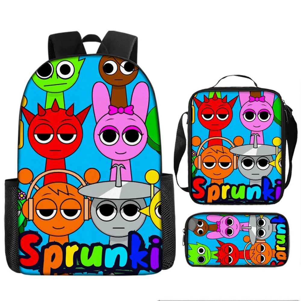 Sprunki Incredible box Rhythm Box Game Primary School Student Backpack Polyester Reducing Load Cartoon Backpack