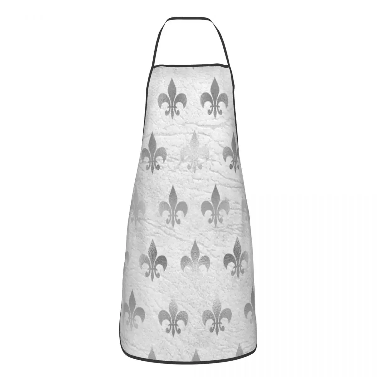 Royal Silver White Leather Fleur De Lis Bib Apron Adult Women Men Chef Tablier Cuisine for Kitchen Cooking Lily Flower Painting