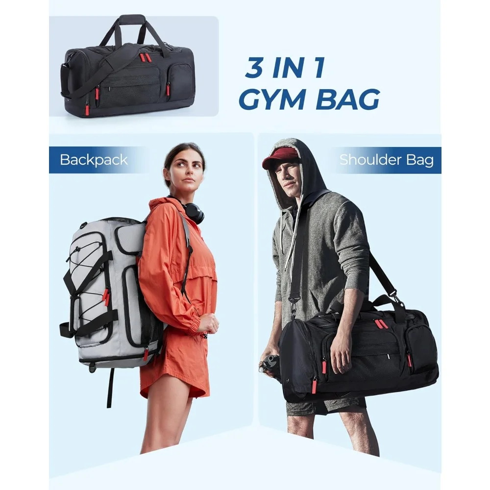 Gym Bag for Women & Men, 35L Sports Travel Duffel Bag with Shoe Laptop Compartment，Anti-Theft Carry on Weekend Bag for Airplane