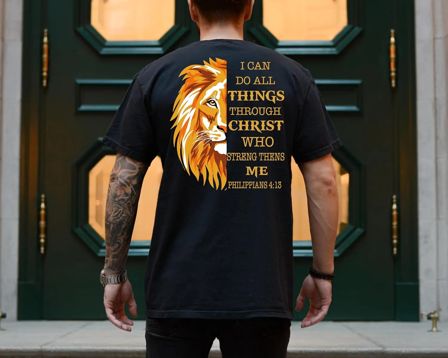 Christian I Can Do All Things Through Christ Philippians 4:13 Lion Faith Religious T-Shirt